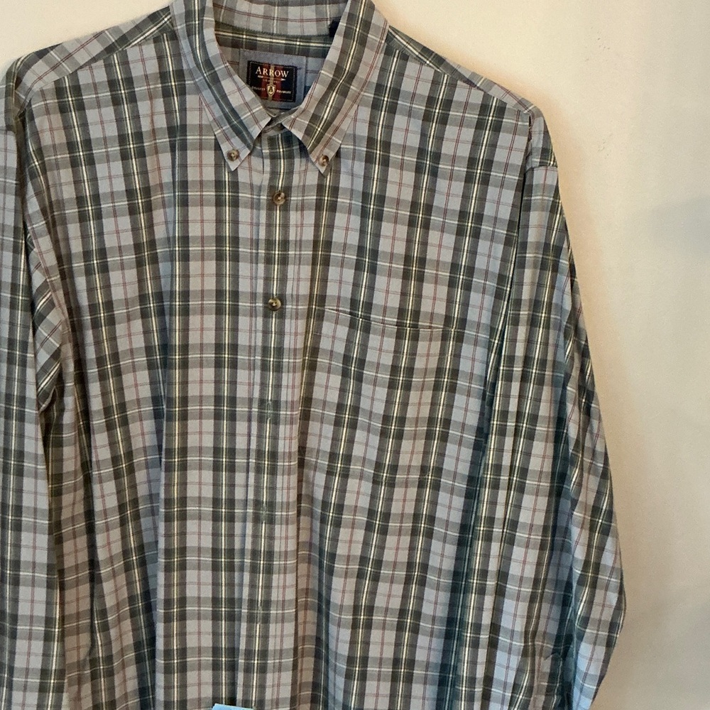 Arrow Men's Casual Plaid Shirt - Gray and Green
